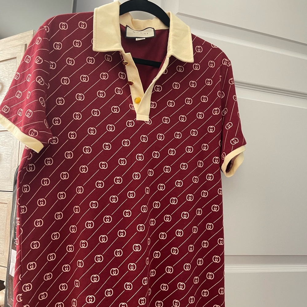 Mens Gucci GG cotton silk jacquard polo size S